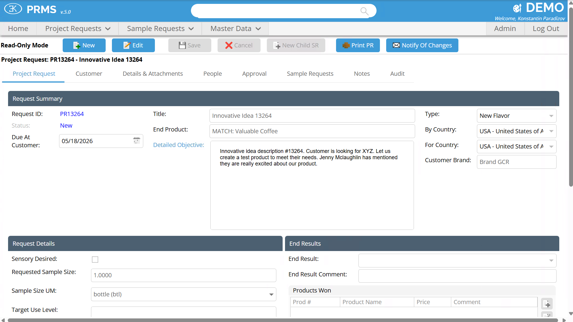 PRMS screenshot
